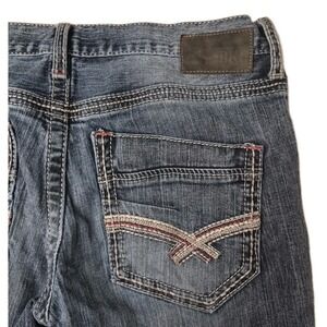 BKE Aiden Jeans 34R (36/30) Blue Bootcut Cowboy Whiskered Rodeo Stretch Denim